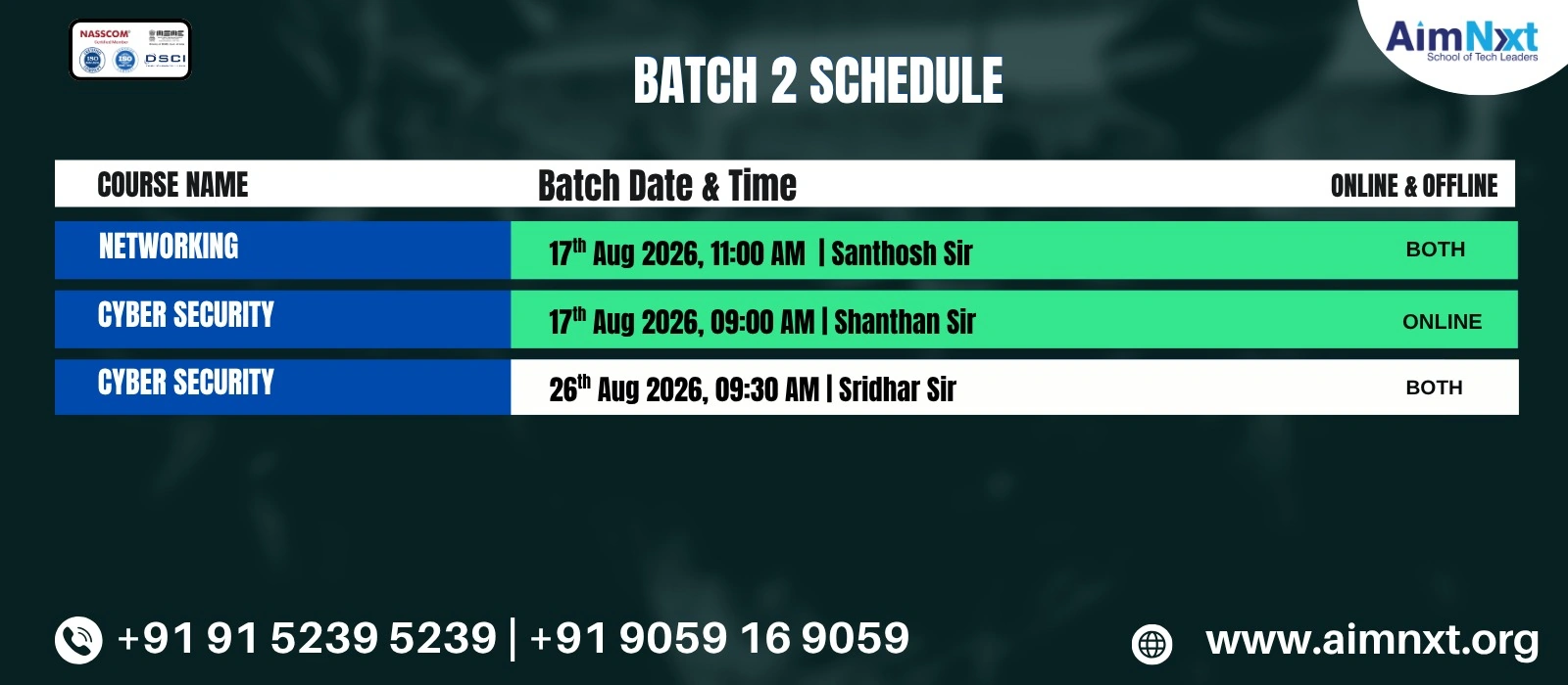 AimNxt August 2026 Batch Schedule