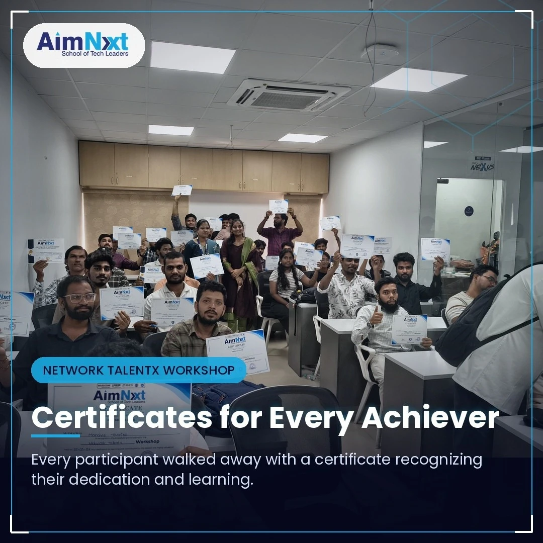 Network TalentX workshop participants receiving certificates at AimNxt